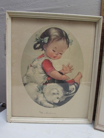 2 'CHARLOT BYI' FRAMED LITTLE GIRL PRINTS - VINTAGE