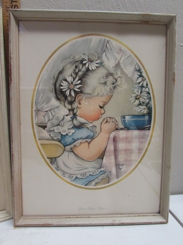 2 'CHARLOT BYI' FRAMED LITTLE GIRL PRINTS - VINTAGE