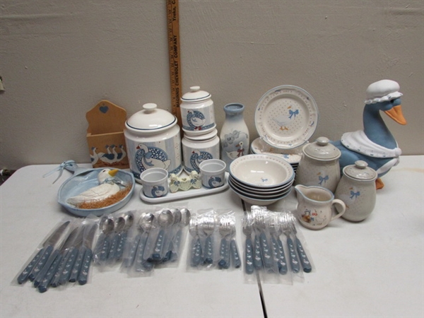 BLUE & WHITE GOOSE THEMED KITCHENWARE