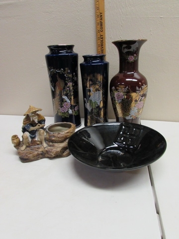 ASIAN VASES, BOWL & PLANTER