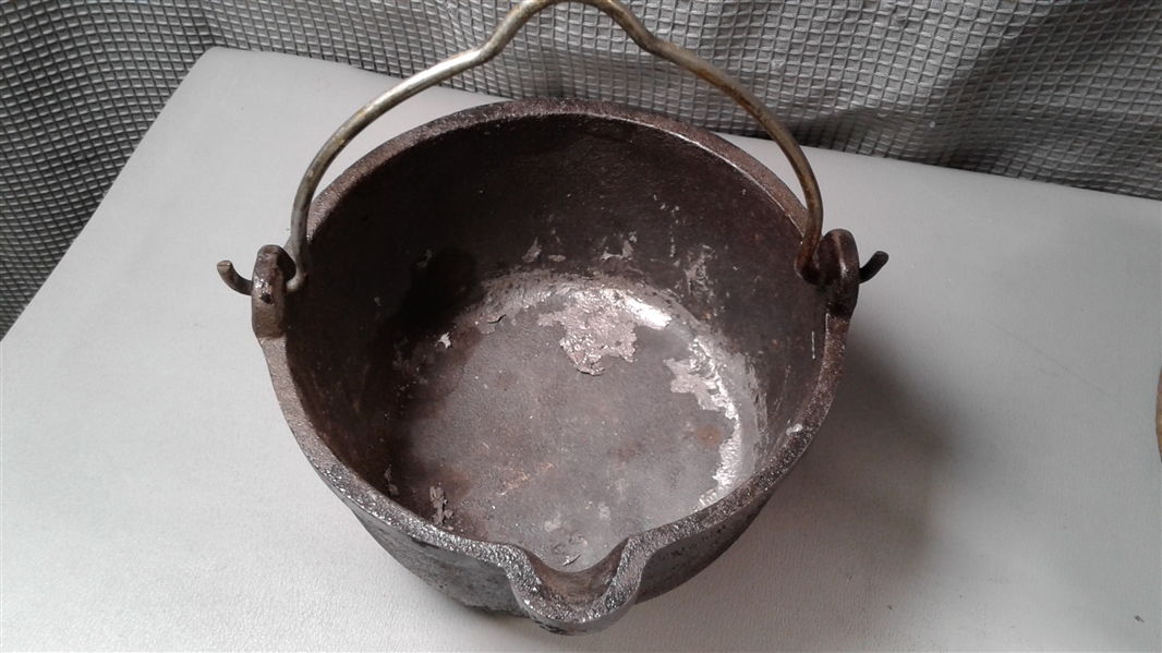 Antique Hollands Smelting Ladle, F & E Smelting Furnace and Pot