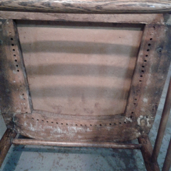 Antique Chair w/Engraved Back & Tooled Leather Seat