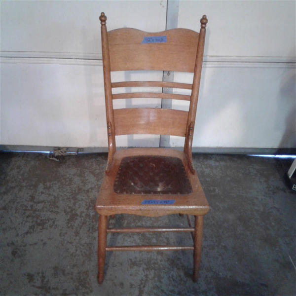 Antique Oak Chair w/Tooled Leather Seat