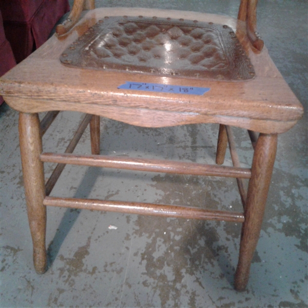 Antique Oak Chair w/Tooled Leather Seat