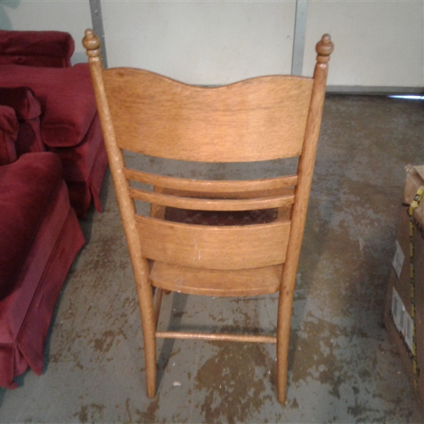 Antique Oak Chair w/Tooled Leather Seat