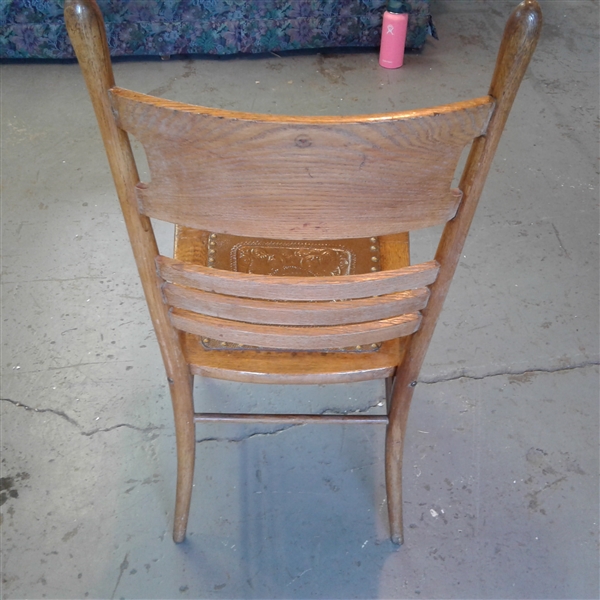 Antique Oak Chair w/Tooled Leather Seat