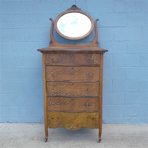 Antique Oak Highboy w/Mirror