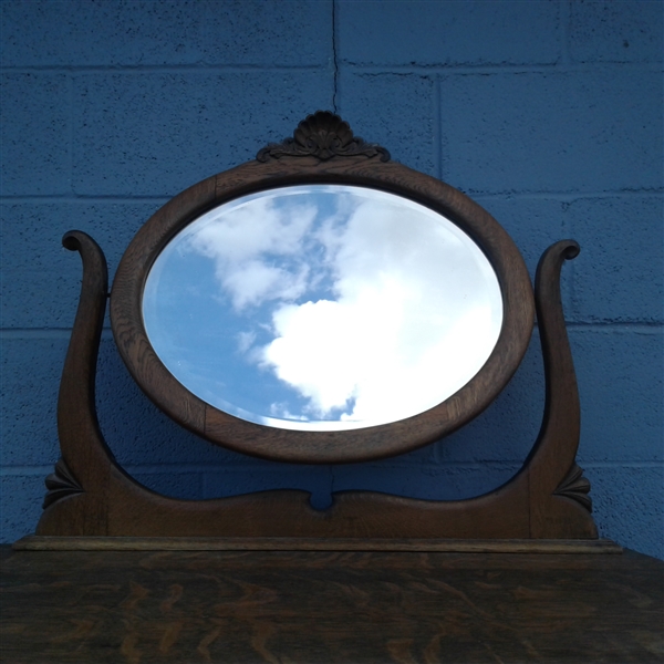 Antique Oak Highboy w/Mirror