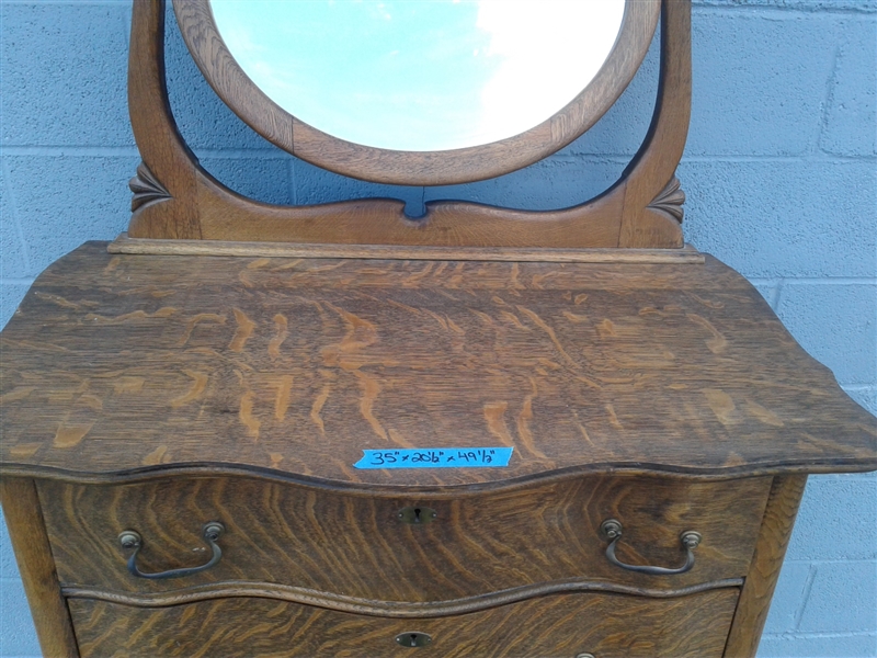 Antique Oak Highboy w/Mirror