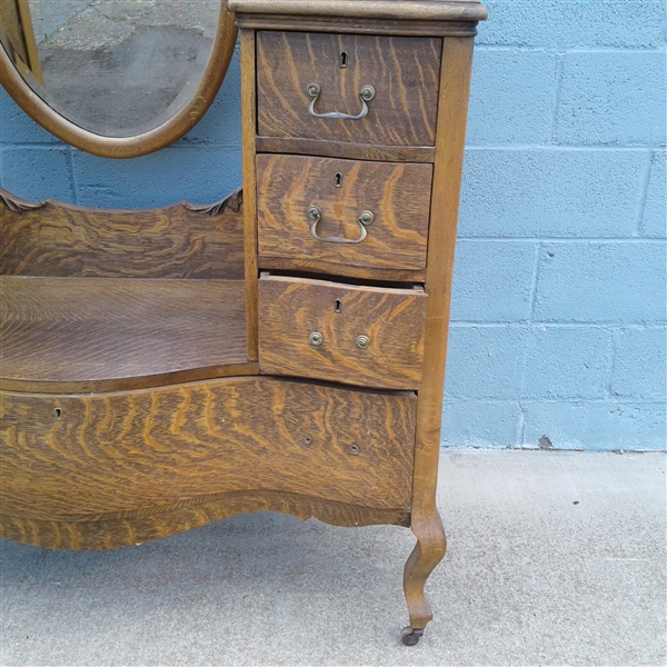 Antique Oak Vanity w/Mirror