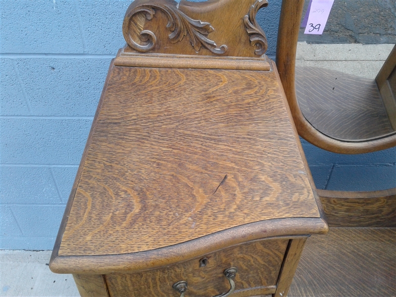 Antique Oak Vanity w/Mirror