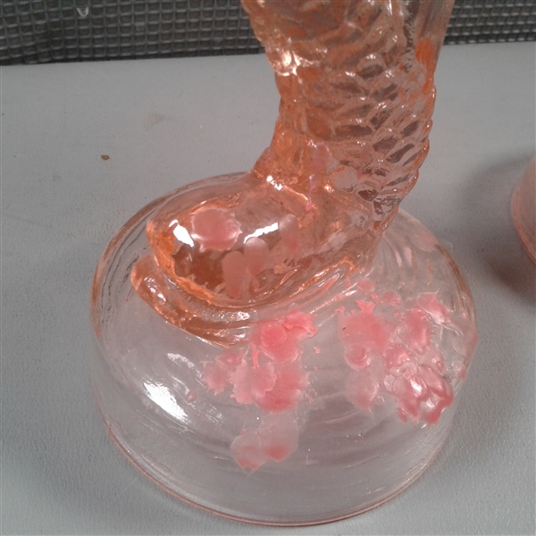 Vintage Pink Glass Koi Fish Candlesticks