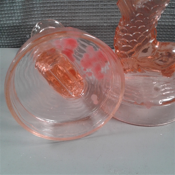 Vintage Pink Glass Koi Fish Candlesticks