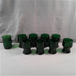 Set of 9 Vintage Discontinued Georgian Forest Green by Anchor Hocking Flat Tumblers