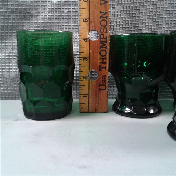 Set of 9 Vintage Discontinued Georgian Forest Green by Anchor Hocking Flat Tumblers