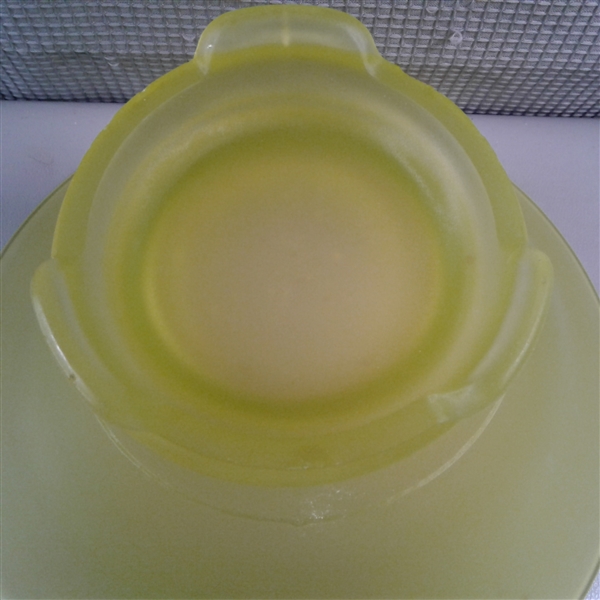 Vintage Yellow Vaseline Glass Bowl & Fenton Blue Overlay Crimped Edge Bowl