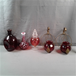 Vintage Red Glass- Candy Jar, Wall Hangings, Vase ETC