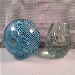 Vintage Taiwan Etched Glass Bud Vase & Blown Glass Vase