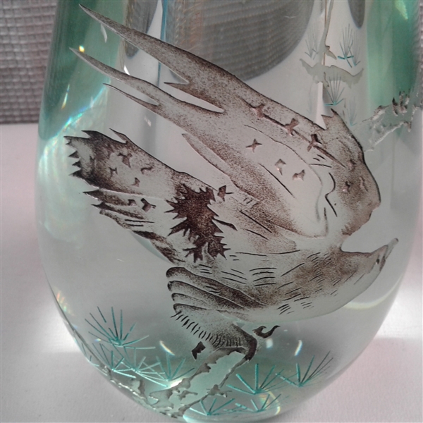 Vintage Taiwan Etched Glass Bud Vase & Blown Glass Vase