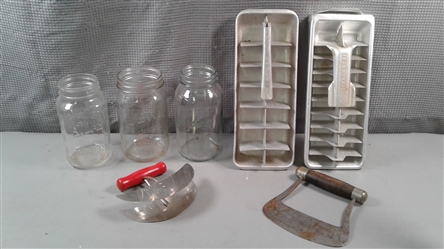 Vintage Quickube Ice Trays, Dough Cutters, and Mason Jars