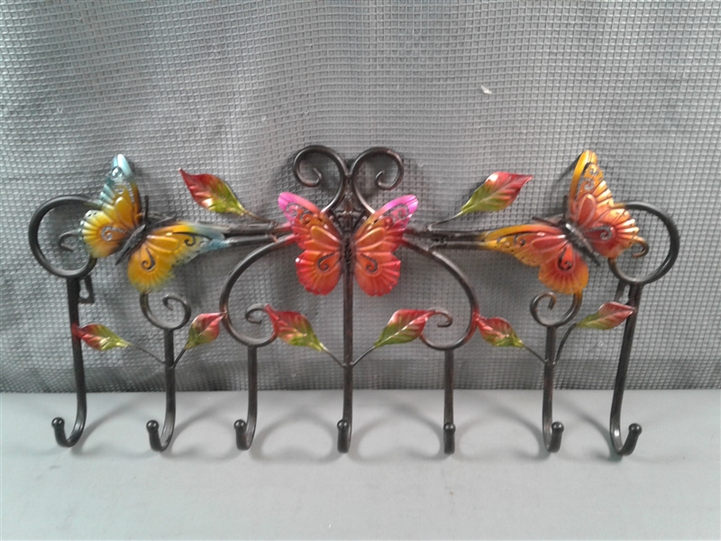 Butterfly Coat Rack and Bird Picture 