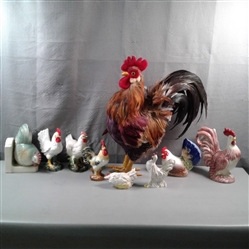 Collection of Chickens- Ceramic and Feather