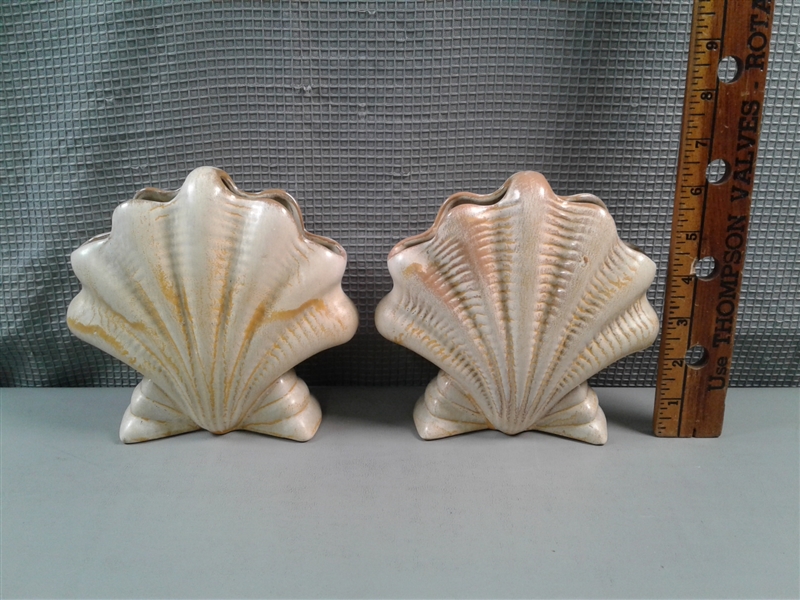 Pair of Vintage Frankoma Pottery Shell Vases #54