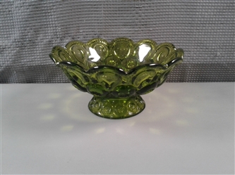 Rare Vintage Glass LE Smith Moon & Stars Green Footed Bowl