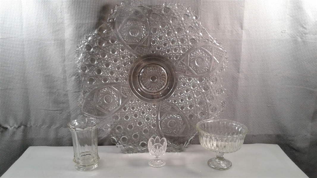 Large 23 Pressed Glass Tray and Other Glass Items