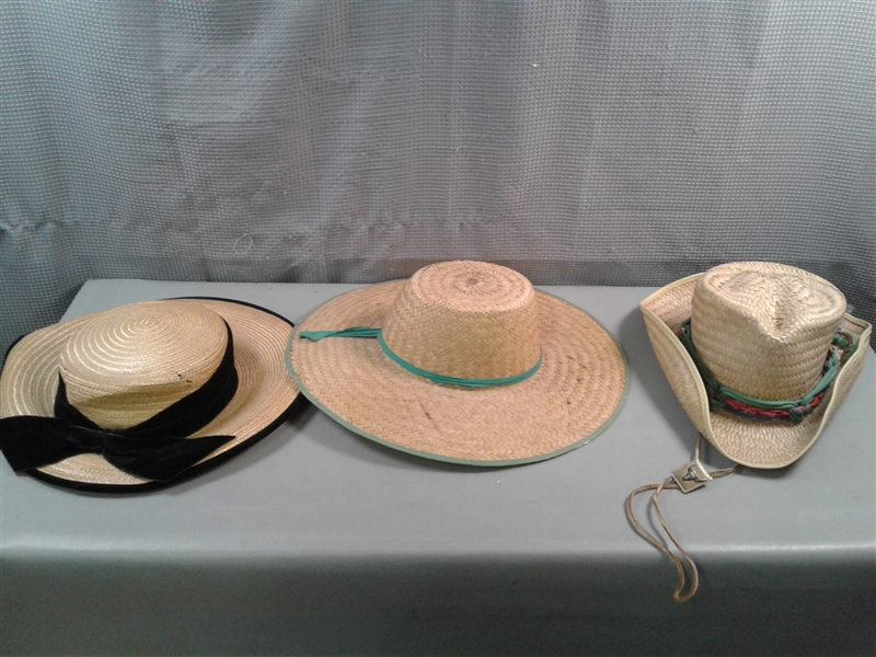 Vintage Straw Hats with Hat Boxes