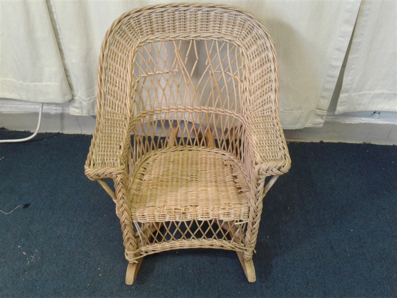 Vintage Wicker Rocking Chair and Vintage Ideal Doll  