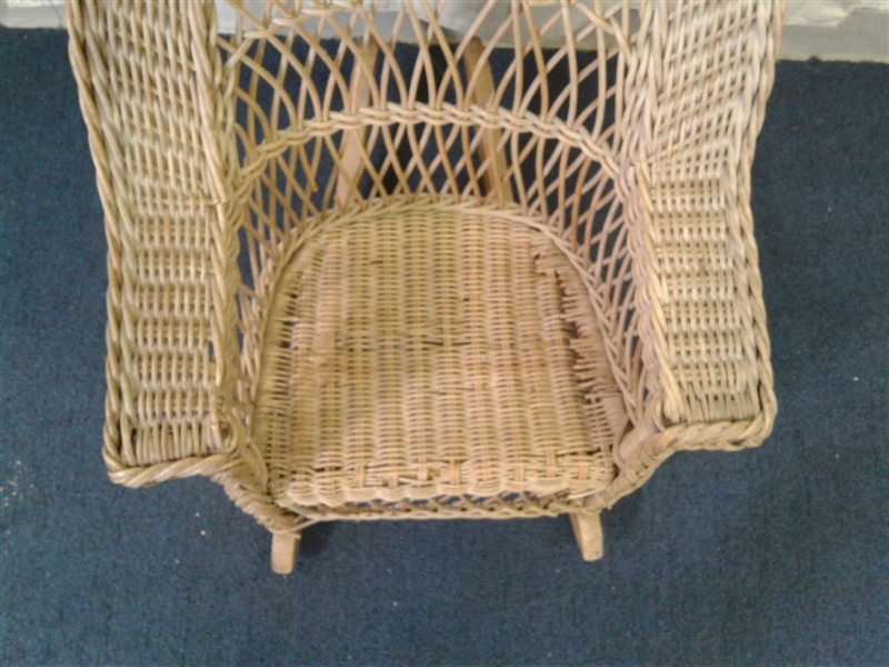 Vintage Wicker Rocking Chair and Vintage Ideal Doll  