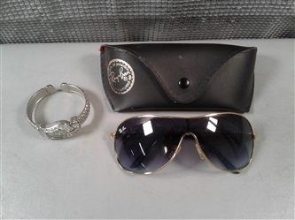 Faux Ray Ban Sunglasses and Avon Rhinestone Buckle Cuff Watch