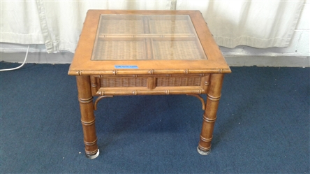 Glass Top Wood Side Table