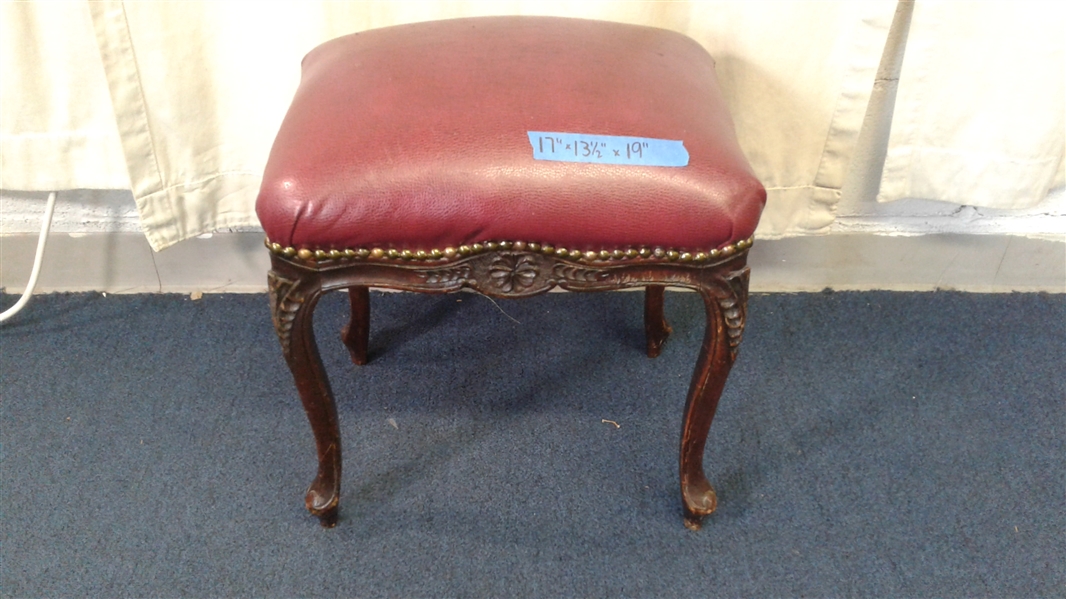 Vintage Queen Anne Footstool w/Nail Heads