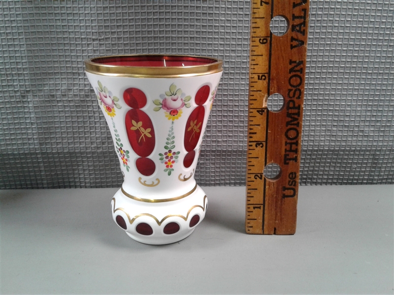  Vintage Cased French Cameo Vase, Small Moriage Vase
