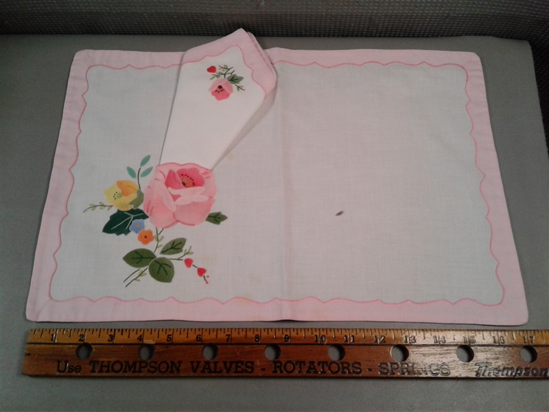 Antique Wooden Box and Cloth Napkins 