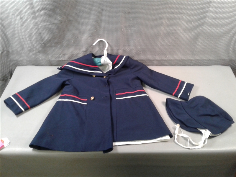 Vintage childs Navy Coat and Bonnet 