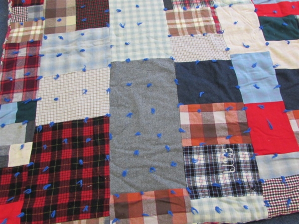 Vintage Handmade Patchwork Wool & Flannel Quilt