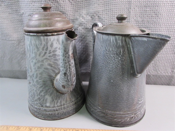 Vintage Graniteware Enamel Cowboy Coffee Pots