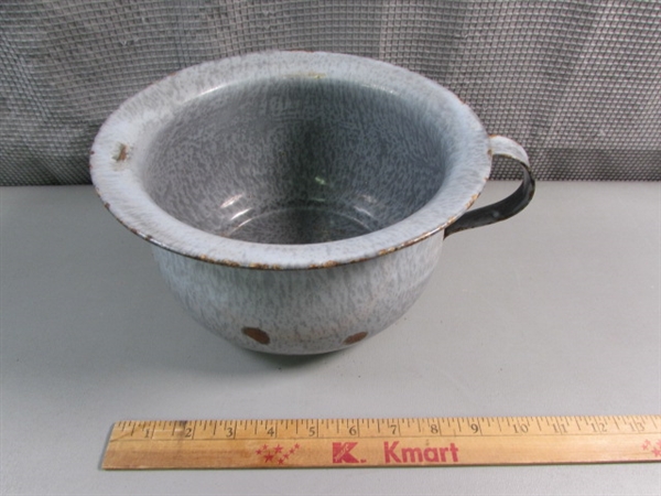 Vintage Gray Graniteware Enamel Pots & Bowls