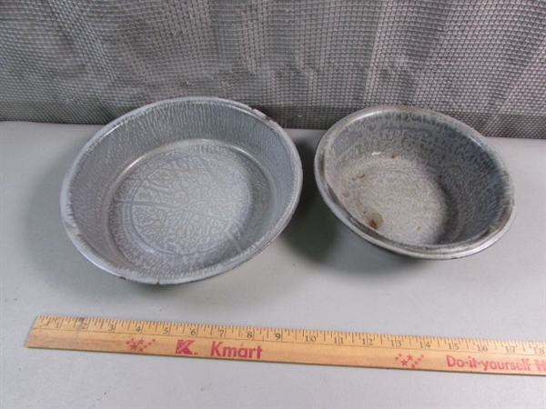 Vintage Gray Graniteware Enamel Pots & Bowls