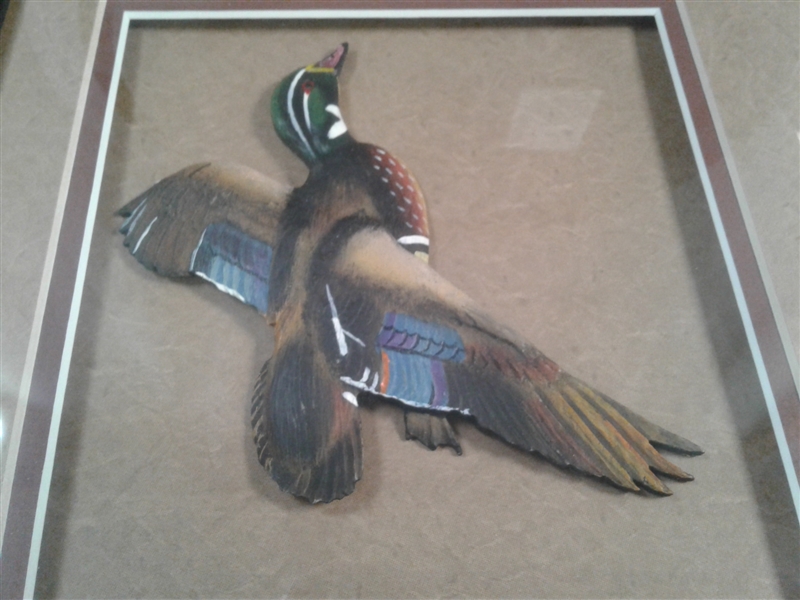 DUCKS UNLIMITED 2008 $5 Duck Stamp with Carved Wood Duck & Wall Clock