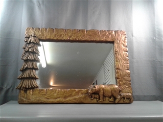Gold Framed Mirror with Bears and Trees