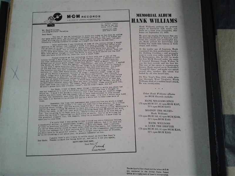 Vintage Hank Williams Memorial Album 10