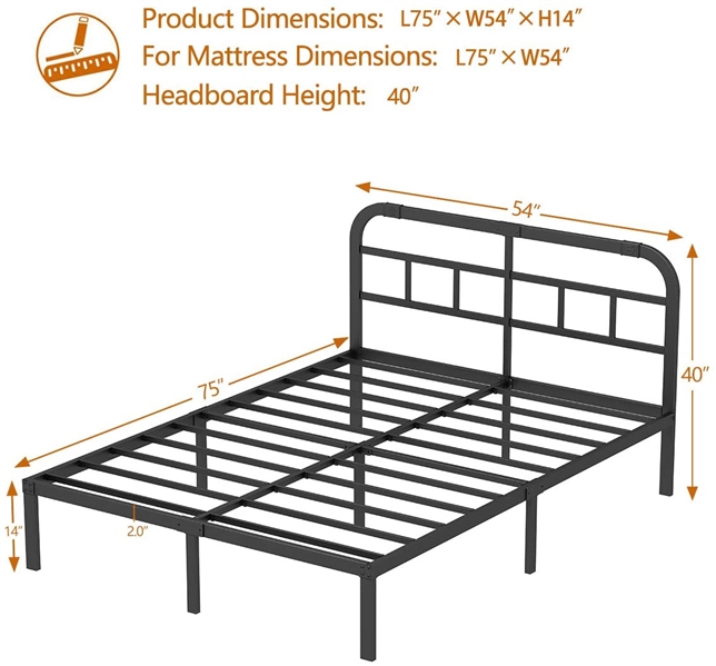 Ziyoo 14 Full Size Metal Bed Frame w/Headboard