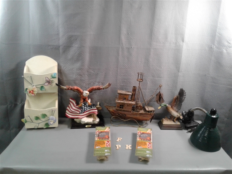 Metal Ship Music Box, Bird Decor, Desk Lamp, Etc