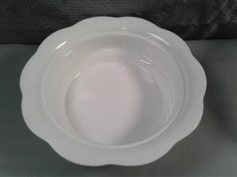 Pyrex and Sterling Colonial English Ironstone Dish