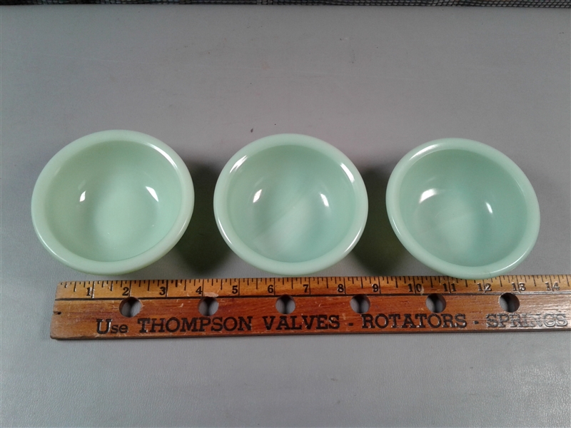 Vintage McKee Jadeite Bowls, Oval Dish, and Lid