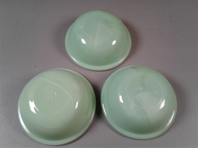 Vintage McKee Jadeite Bowls, Oval Dish, and Lid